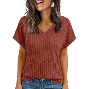 image:imageAUTOMET Womens Short Sleeve V Neck Cute Tops 2026 Fall Fashion SweatersBrown