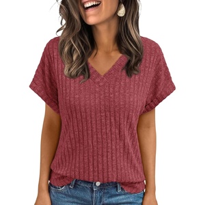 image:imageAUTOMET Womens Short Sleeve V Neck Cute Tops 2026 Fall Fashion SweatersBurgundy