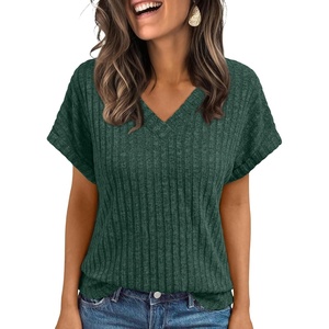 image:imageAUTOMET Womens Short Sleeve V Neck Cute Tops 2026 Fall Fashion SweatersDark Green