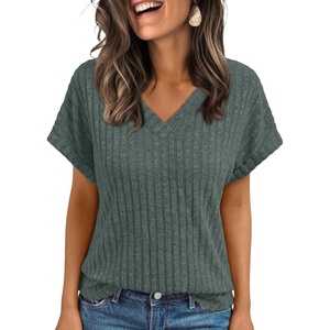 image:imageAUTOMET Womens Short Sleeve V Neck Cute Tops 2026 Fall Fashion SweatersGreen