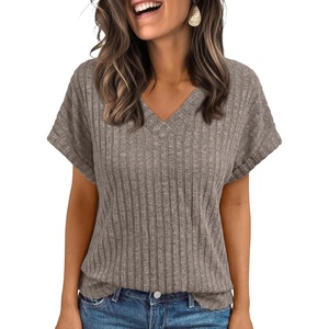 image:imageAUTOMET Womens Short Sleeve V Neck Cute Tops 2026 Fall Fashion SweatersGrey