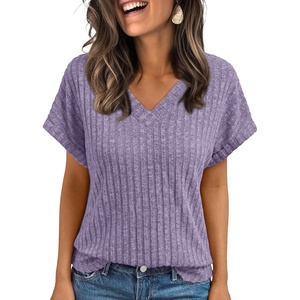 image:imageAUTOMET Womens Short Sleeve V Neck Cute Tops 2026 Fall Fashion SweatersPurple