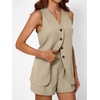 image:imageAUTOMET Summer Sets for Women Two Piece Vacation Outfits Short Set Button Down Business Casual Dressy 2 Piece Clothes 2026Khaki