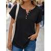image:imageAUTOMET Women Tops Summer Sweaters Short Sleeve V Neck Henley Shirts Dressy Button BlousesBlack