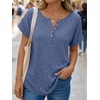 image:imageAUTOMET Women Tops Summer Sweaters Short Sleeve V Neck Henley Shirts Dressy Button BlousesBlue