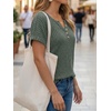 image:imageAUTOMET Women Tops Summer Sweaters Short Sleeve V Neck Henley Shirts Dressy Button BlousesGreen
