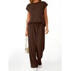 image:imageAUTOMET Womens 2 Piece Lounge Set Casual Cap Sleeve Top Wide Leg Pants Summer Vacation OutfitsCocca
