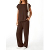 image:imageAUTOMET Womens 2 Piece Lounge Set Casual Cap Sleeve Top Wide Leg Pants Summer Vacation OutfitsCocca