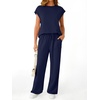image:imageAUTOMET Womens 2 Piece Lounge Set Casual Cap Sleeve Top Wide Leg Pants Summer Vacation OutfitsNavy