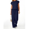 image:imageAUTOMET Womens 2 Piece Lounge Set Casual Cap Sleeve Top Wide Leg Pants Summer Vacation OutfitsNavy
