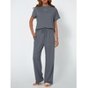 image:imageAUTOMET Womens 2 Piece Matching Lounge Sets 2026 Summer Mock Neck Sweatsuits Short Sleeve Loungewear Travel OutfitsBlue Grey