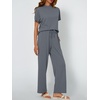image:imageAUTOMET Womens 2 Piece Matching Lounge Sets 2026 Summer Mock Neck Sweatsuits Short Sleeve Loungewear Travel OutfitsBlue Grey