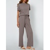 image:imageAUTOMET Womens 2 Piece Matching Lounge Sets 2026 Summer Mock Neck Sweatsuits Short Sleeve Loungewear Travel OutfitsHeather Mocha