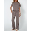 image:imageAUTOMET Womens 2 Piece Matching Lounge Sets 2026 Summer Mock Neck Sweatsuits Short Sleeve Loungewear Travel OutfitsHeather Mocha