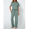 image:imageAUTOMET Womens 2 Piece Matching Lounge Sets 2026 Summer Mock Neck Sweatsuits Short Sleeve Loungewear Travel OutfitsSage