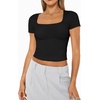 image:imageAUTOMET Womens Double Lined Short Sleeve Square Neck Crop TopBlack