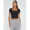 image:imageAUTOMET Womens Double Lined Short Sleeve Square Neck Crop TopBlack