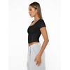image:imageAUTOMET Womens Double Lined Short Sleeve Square Neck Crop TopBlack
