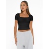 image:imageAUTOMET Womens Double Lined Short Sleeve Square Neck Crop TopBlack