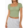 image:imageAUTOMET Womens Double Lined Short Sleeve Square Neck Crop TopGreen