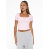 image:imageAUTOMET Womens Double Lined Short Sleeve Square Neck Crop TopPink