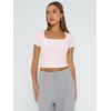 image:imageAUTOMET Womens Double Lined Short Sleeve Square Neck Crop TopPink