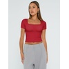 image:imageAUTOMET Womens Double Lined Short Sleeve Square Neck Crop TopRed