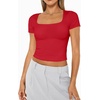 image:imageAUTOMET Womens Double Lined Short Sleeve Square Neck Crop TopRed