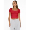image:imageAUTOMET Womens Double Lined Short Sleeve Square Neck Crop TopRed
