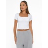 image:imageAUTOMET Womens Double Lined Short Sleeve Square Neck Crop TopWhite