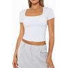 image:imageAUTOMET Womens Double Lined Short Sleeve Square Neck Crop TopWhite