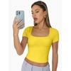 image:imageAUTOMET Womens Double Lined Short Sleeve Square Neck Crop TopYellow