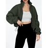 image:imageAUTOMET Womens Fleece Jackets Zip Up Oversized Cropped SweatshirtsArmygreen