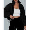 image:imageAUTOMET Womens Fleece Jackets Zip Up Oversized Cropped SweatshirtsBlack
