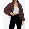 image:imageAUTOMET Womens Fleece Jackets Zip Up Oversized Cropped SweatshirtsBrown