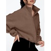 image:imageAUTOMET Womens Fleece Jackets Zip Up Oversized Cropped SweatshirtsCoffee