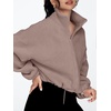 image:imageAUTOMET Womens Fleece Jackets Zip Up Oversized Cropped SweatshirtsCoffeegrey