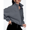 image:imageAUTOMET Womens Fleece Jackets Zip Up Oversized Cropped SweatshirtsDustyblue