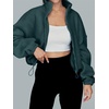 image:imageAUTOMET Womens Fleece Jackets Zip Up Oversized Cropped SweatshirtsGreen
