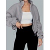 image:imageAUTOMET Womens Fleece Jackets Zip Up Oversized Cropped SweatshirtsGrey