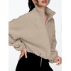 image:imageAUTOMET Womens Fleece Jackets Zip Up Oversized Cropped SweatshirtsKhaki