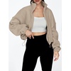 image:imageAUTOMET Womens Fleece Jackets Zip Up Oversized Cropped SweatshirtsKhaki