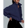 image:imageAUTOMET Womens Fleece Jackets Zip Up Oversized Cropped SweatshirtsNavy