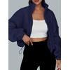 image:imageAUTOMET Womens Fleece Jackets Zip Up Oversized Cropped SweatshirtsNavy