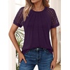 image:imageAUTOMET Womens Lace Short Sleeve Tops Business Casual Outfits Work ShirtsDarkpurple