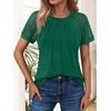 image:imageAUTOMET Womens Lace Short Sleeve Tops Business Casual Outfits Work ShirtsGreen