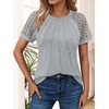 image:imageAUTOMET Womens Lace Short Sleeve Tops Business Casual Outfits Work ShirtsGrey