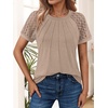 image:imageAUTOMET Womens Lace Short Sleeve Tops Business Casual Outfits Work ShirtsKhaki