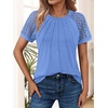 image:imageAUTOMET Womens Lace Short Sleeve Tops Business Casual Outfits Work ShirtsLightblue