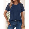 image:imageAUTOMET Womens Lace Short Sleeve Tops Business Casual Outfits Work ShirtsNavy